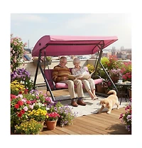gaomon 3-Seat Outdoor Swing Glider with Canopy, Converts to Bed, 750 lbs Capacity for Patio Backyard Garden