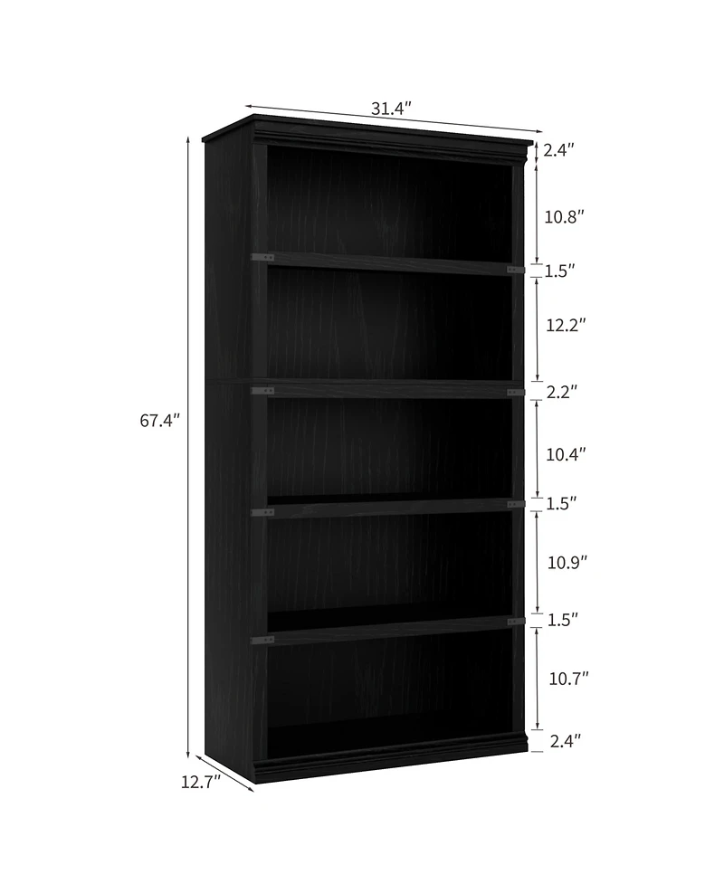 Gaomon 5 Tier Bookcase, Farmhouse Book Shelf with Storage, Book Case Wooden 5 Shelf Bookcase for Home Office, Living Room, Bed Room