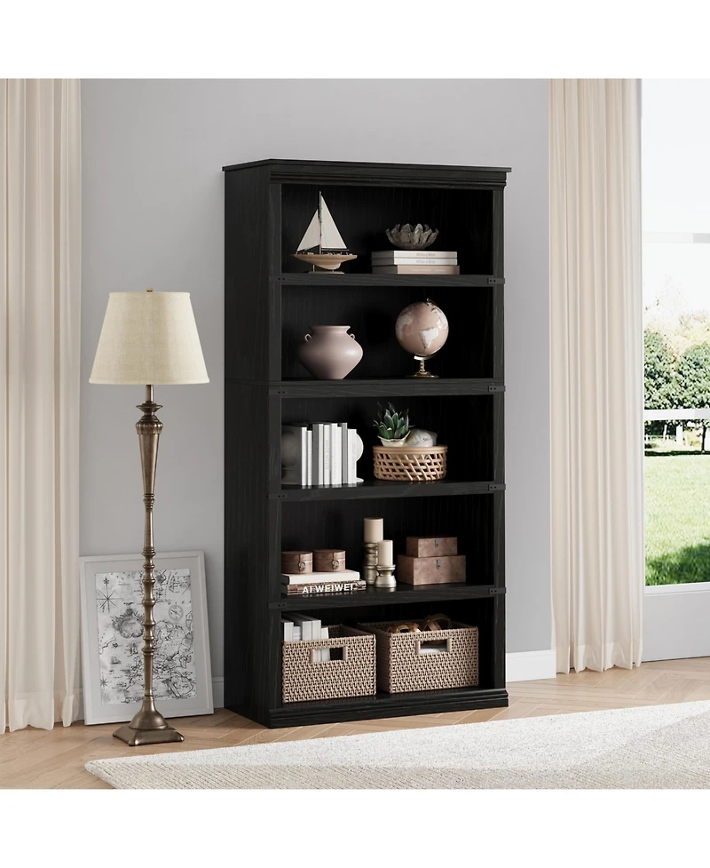 Gaomon 5 Tier Bookcase, Farmhouse Book Shelf with Storage, Book Case Wooden 5 Shelf Bookcase for Home Office, Living Room, Bed Room