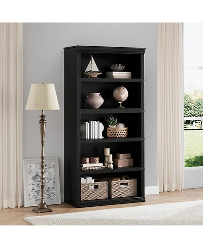 Gaomon 5 Tier Bookcase, Farmhouse Book Shelf with Storage, Book Case Wooden 5 Shelf Bookcase for Home Office, Living Room, Bed Room