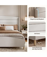 Gaomon Bed Frame, Soft Linen Upholstered Platform Bed with Wingback Headboard/Raised Footboard, Sturdy Wood Legs/Slats, Noise-Free