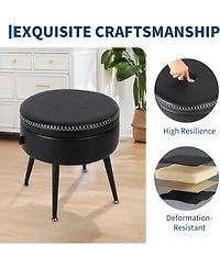 gaomon Modern Storage Ottoman and Vanity Stool,Synthetic Leather Round Seat with Stitching,330 lb Capacity Steel Legs,Multi-Functional Footrest