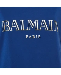 Pre-Owned Balmain Women's Logo Print Cotton Shoulder Button Detail Top