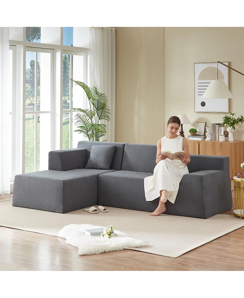 Streamdale Furniture Modern minimalist L-shaped corduroy high back sofa