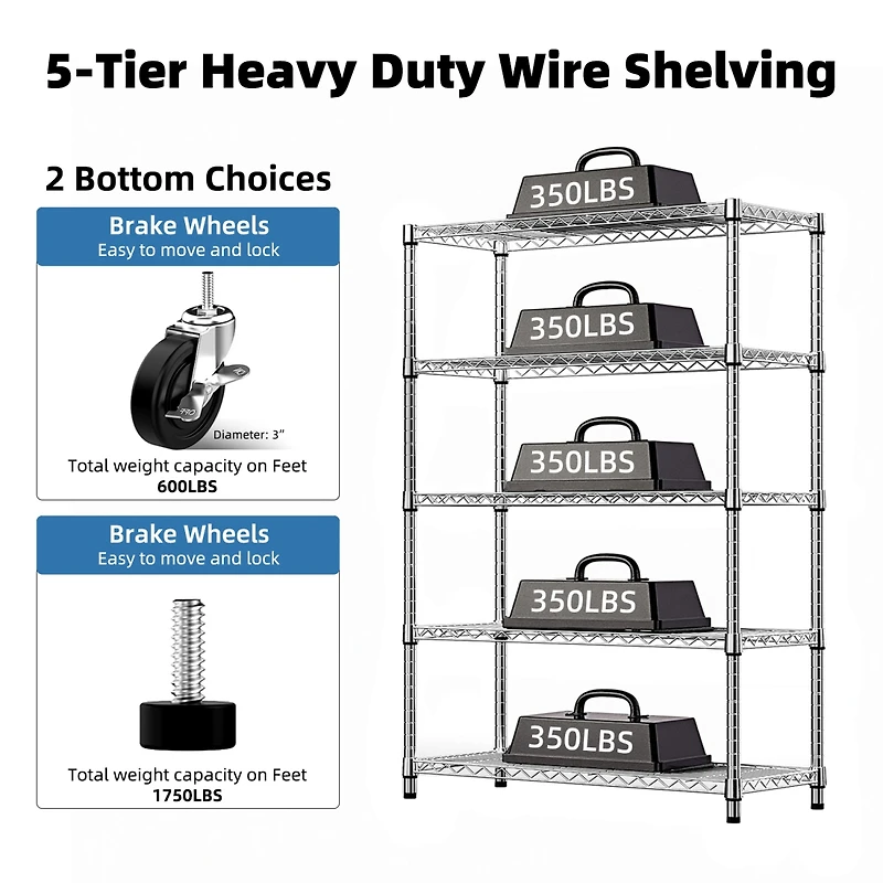 Streamdale Furniture 5-Shelf Heavy Duty Wire Storage Shelving Unit