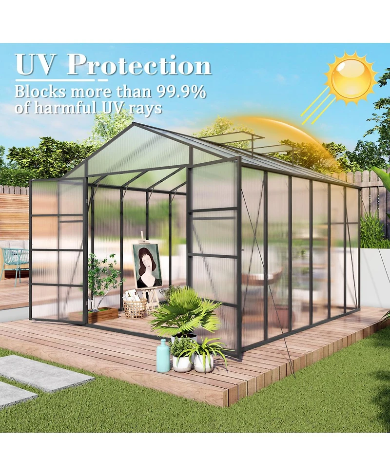 Streamdale Furniture Gain height 10x12 Ft Aluminum All Season Greenhouse with Polycarbonate Panels