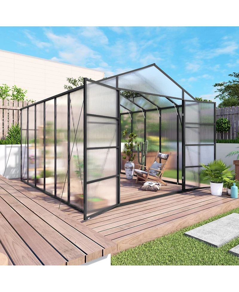 Streamdale Furniture Gain height 10x12 Ft Aluminum All Season Greenhouse with Polycarbonate Panels