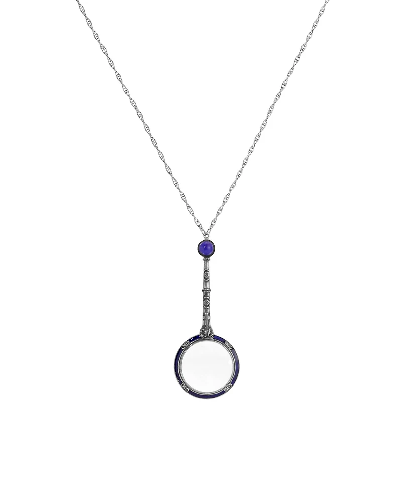 Symbols of Faith Silver Pewter-Tone Cross Magnifying Glass 28" Necklace