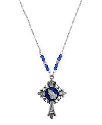 Symbols of Faith Silver-Tone Cross Blue Enamel Praying Hands 18" Necklace