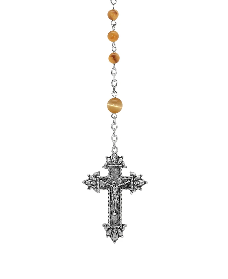 Symbols of Faith Silver-Tone Brown Beaded Crucifix Rosary