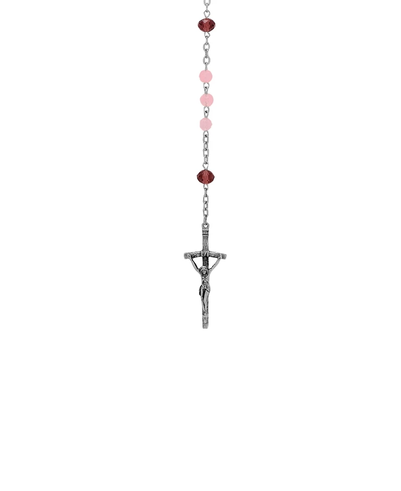 Symbols of Faith Silver-Tone Pink Amethyst Bead Our Lady of Guadalupe Rosary