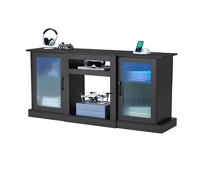 Sugift Tv Stand for TVs Up to 65 Inch Modern Entertainment Center with Light Strip