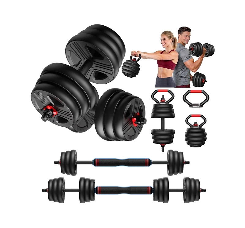 Fed Fitness Adjustable 5 in 1 Free Weights Set, Dumbbell Set, Convertible to Barbell, Kettlebell, Push Up Stand