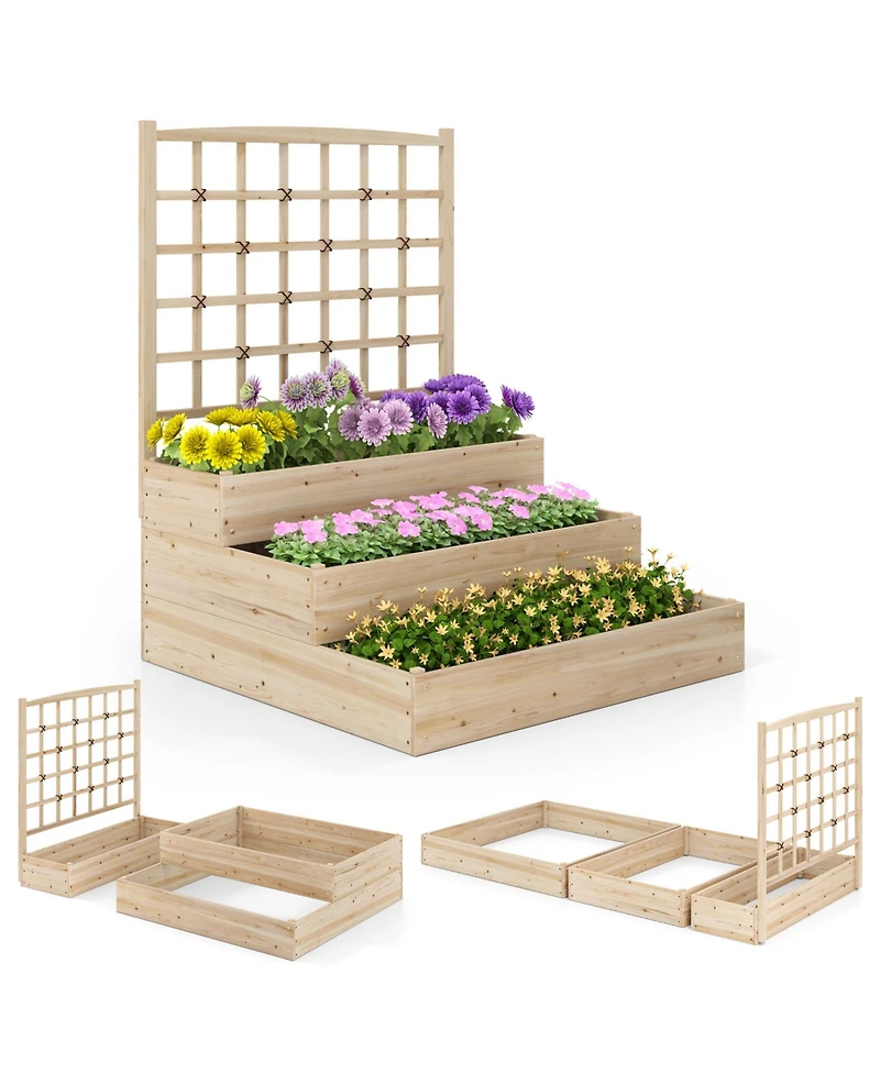 Sugift Three Tier Raised Garden Bed with Lattice Trellis Base