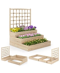 Sugift Three Tier Raised Garden Bed with Lattice Trellis Base
