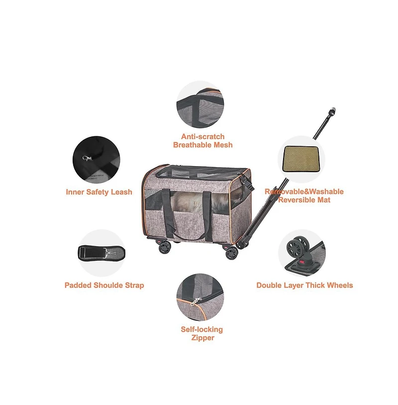 Ruie Airline Approved Rolling Pet Carrier with Telescopic Handle for 22 lb Pets