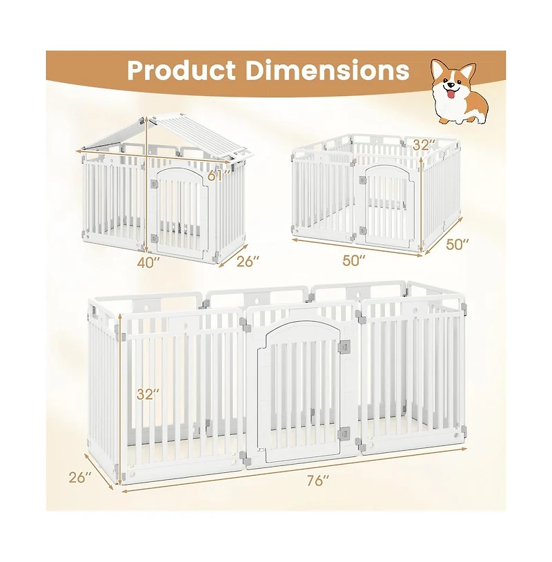 Ruie 8-Panel Plastic Dog Fence Indoor Outdoor Pen with Locking Door