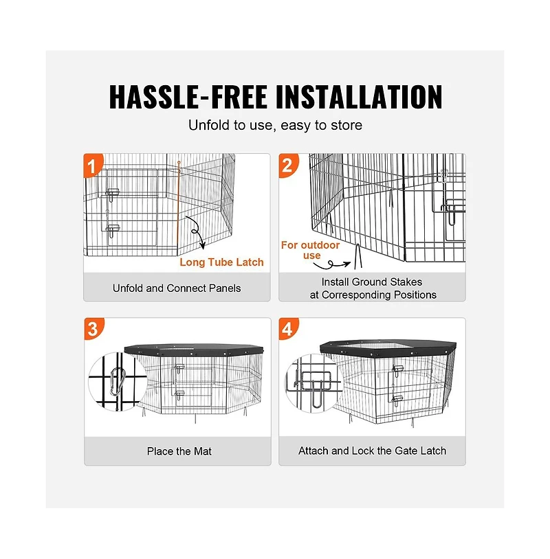 Ruie 8 Panel Foldable Metal Dog Playpen with Top Cover and Ground Stakes 24 in H