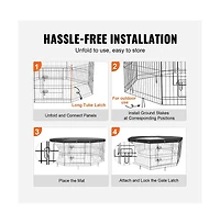Ruie 8 Panel Foldable Metal Dog Playpen with Top Cover and Ground Stakes 24 in H