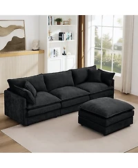 Rainsken 102" L Shaped Cloud Couch, Modular Sectional Sofa with Movable Ottoman and 4 Pillows, Deep Seat Chenille 3-Seater Couches for Living Room