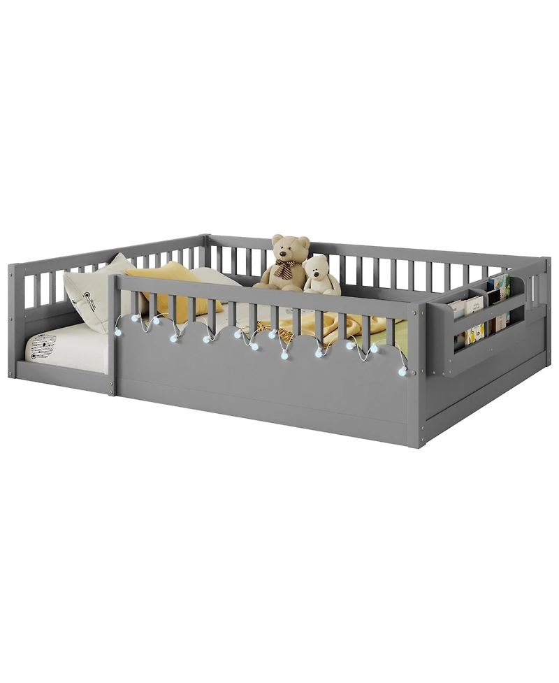 Rainsken Montessori Floor Bed with Storage Shelf and Light