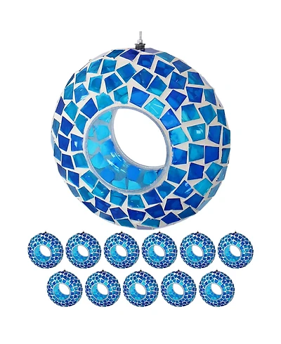 Outdoor Garden Patio Round Glass with Mosaic Design Hanging Fly-Through Bird Feeder