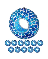 Outdoor Garden Patio Round Glass with Mosaic Design Hanging Fly-Through Bird Feeder