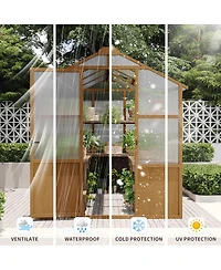 Streamdale Furniture 6x8 Ft Wooden Walk-in Greenhouse with Polycarbonate Panels & Vents