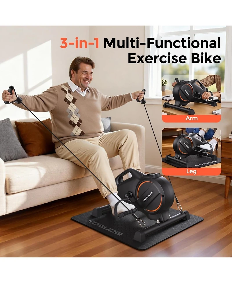 Fed Fitness Under Desk Bike, 16-Level Magnetic Resistance 3-in-1 Mini Exercise Bike, Quiet Pedal Exerciser with App Support