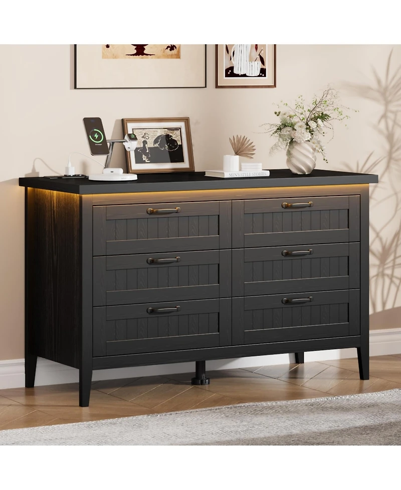 homfan Led Dresser with Power Outlet, Drawers, Engineered Wood Storage Chest for Bedroom, Nursery, Entryway, Hallway