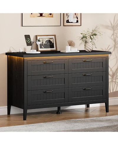 homfan Led Dresser with Power Outlet, Drawers, Engineered Wood Storage Chest for Bedroom, Nursery, Entryway, Hallway