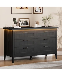 homfan Led Dresser with Power Outlet, Drawers, Engineered Wood Storage Chest for Bedroom, Nursery, Entryway, Hallway