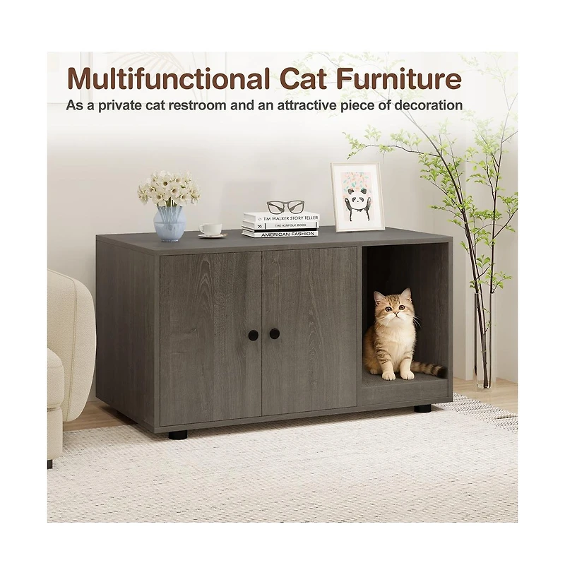 Ruie 35.5 Inch Wooden Hidden Cat Litter Box Enclosure Cabinet with Scratching Board