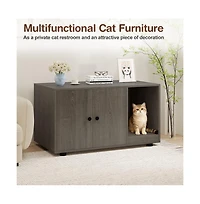 Ruie 35.5 Inch Wooden Hidden Cat Litter Box Enclosure Cabinet with Scratching Board