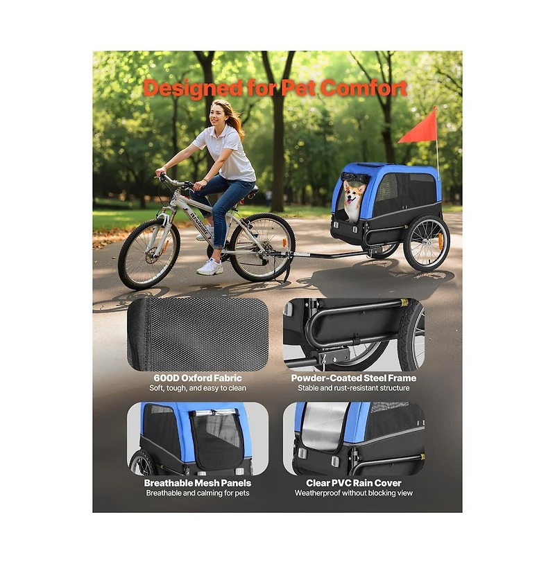 Ruie Smaller Pet Bike Trailer Bicycle Carrier Supports up to 66 lbs Internal Leash