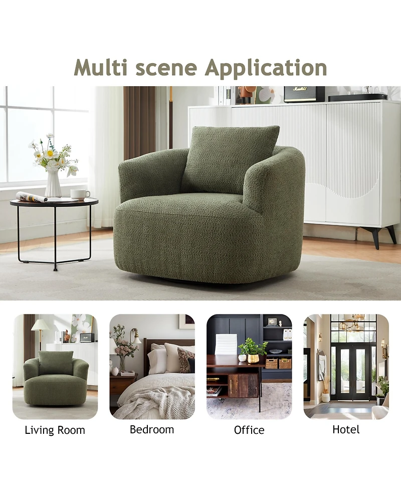 Rainsken 360degree(s) Swivel Sofa Chair, 38.2" Upholstered Barrel Chair with Deep Seating and a Throw Pillow for Living Room, Bedroom