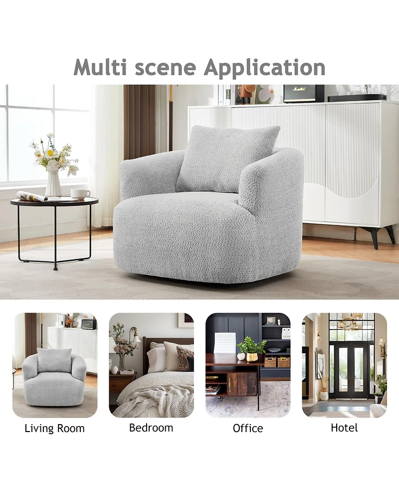 Rainsken 360degree(s) Swivel Sofa Chair, 38.2" Upholstered Barrel Chair with Deep Seating and a Throw Pillow for Living Room, Bedroom
