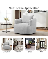 Rainsken 360degree(s) Swivel Sofa Chair, 38.2" Upholstered Barrel Chair with Deep Seating and a Throw Pillow for Living Room, Bedroom