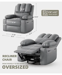 homfan Massage Recliner with Lumbar Heat, Swivel and Rocking Motion - Comfortable Easy-Clean Seating with Cup Holders and Side Storage Pocket