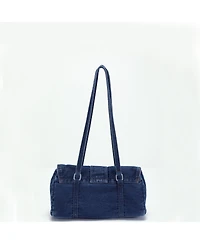 Susu Denva Denim Baguette Shoulder Bag for Women East West Handbag Buckle Detail Casual Chic Everyday Purse