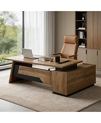 Logicfox Modern Executive Desk with Drawers and Printer Shelf Configurable Length 70.8" or 78.7