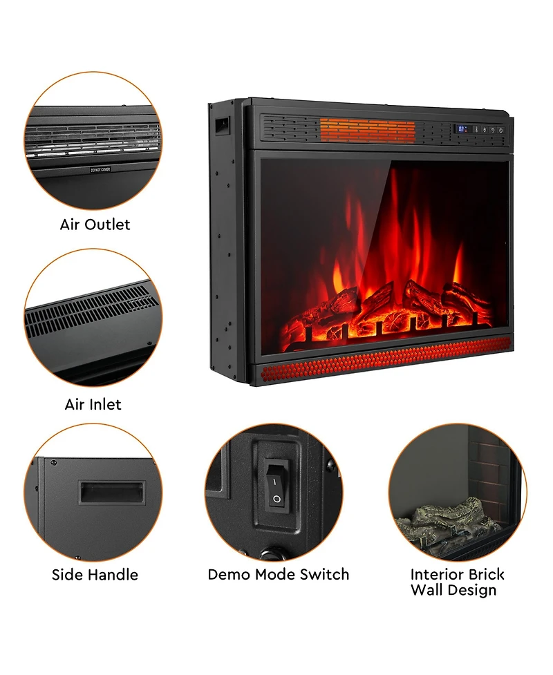 Gymax 28'' Electric Fireplace Recessed 900/1350W Fireplace Heater with Remote Control