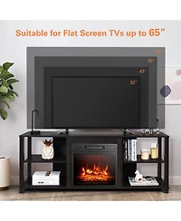 Gymax 2-Tier Tv Stand andElectric Fireplace Heater Storage Cabinet Console For 65" Tv