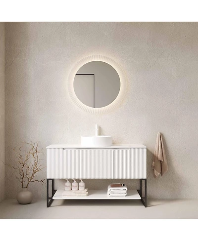 Sillysis 47.6 Inch Bathroom Vanity with Matte Round Ceramic Basin, Sintered Stone Countertop, Storage Cabinet and Open Shelf