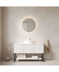 Sillysis 47.6 Inch Bathroom Vanity with Matte Round Ceramic Basin, Sintered Stone Countertop, Storage Cabinet and Open Shelf