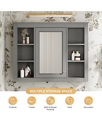 Rainsken 35" x 27.5" Wall Mounted Bathroom Storage Cabinet with Adjustable Shelves and Mirror