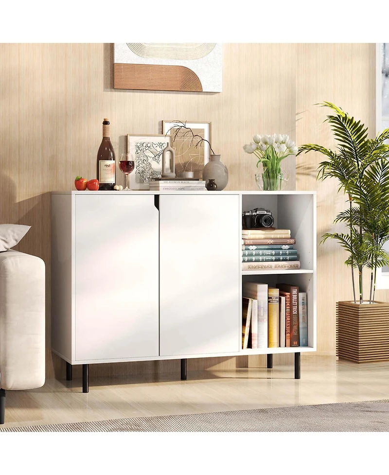 Costway Kitchen Sideboard Buffet with Adjustable Shelves 2 Doors Sturdy Metal Legs