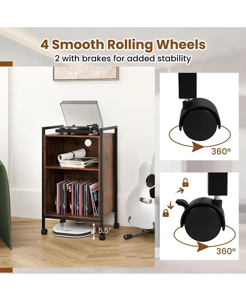 sumyeg Mobile Record Player Stand with Power Outlet