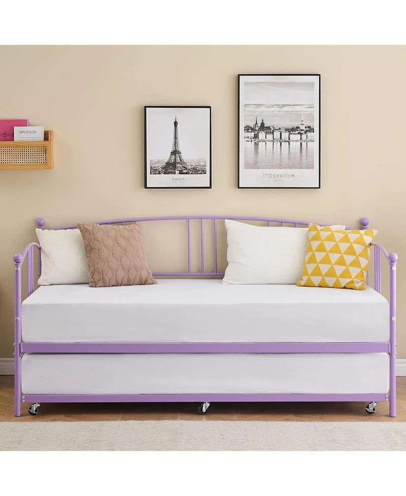 gaomon Twin Metal Daybed with Trundle, 6 Casters