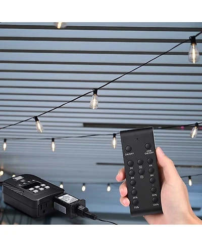 DELight Outdoor Dimmer for String Lights 600W with 100FT Wireless Remote Control and Timer Dusk-to-Dawn 24H,IP44 Waterproof Fcc Etl Listed